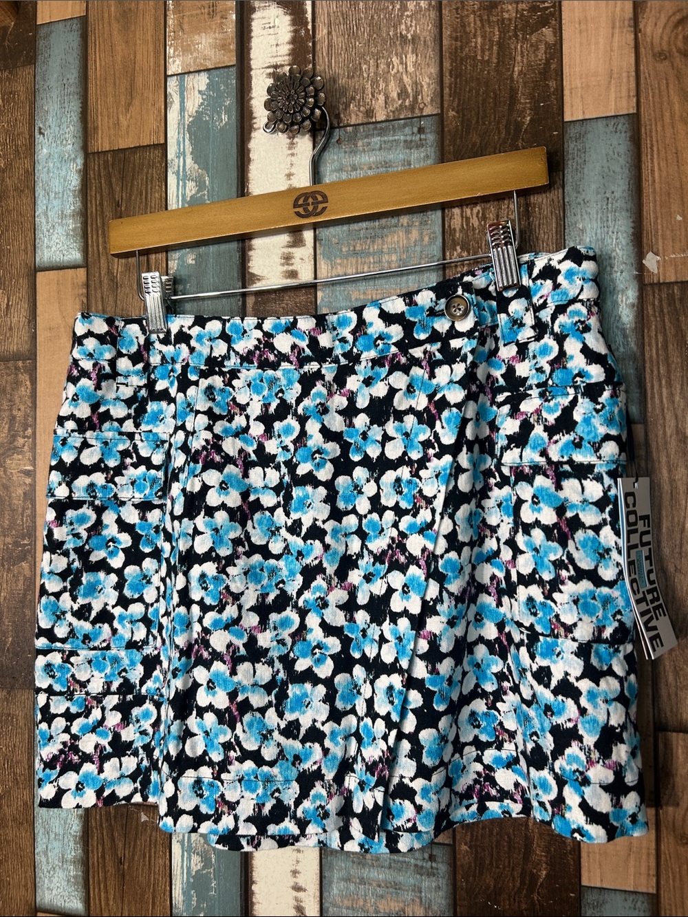 Future Collective Floral Mini Skirt in Blue & White